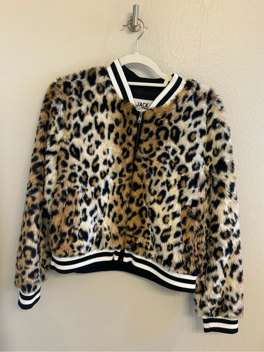 BB Dakota Leopard Faux Fur Bomber Jacket